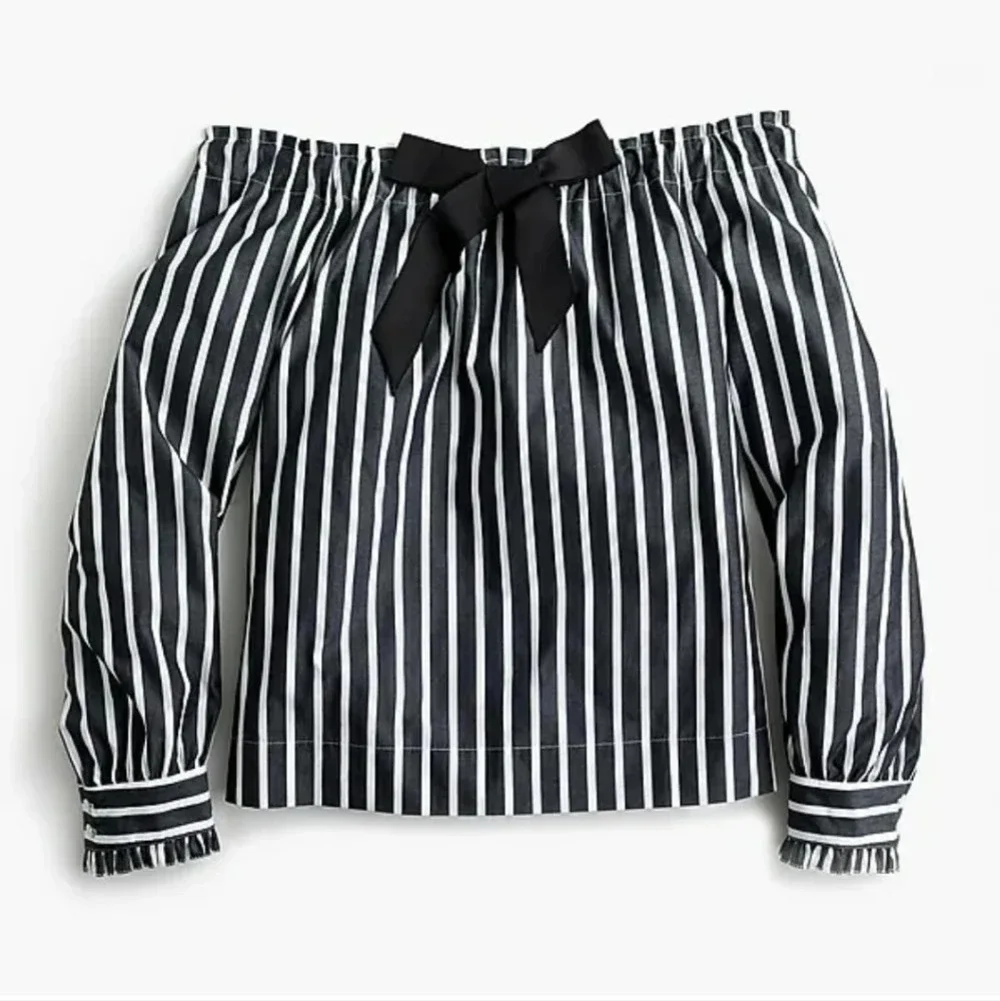 *NWT* J. Crew Striped Off the Shoulder Top with Bow